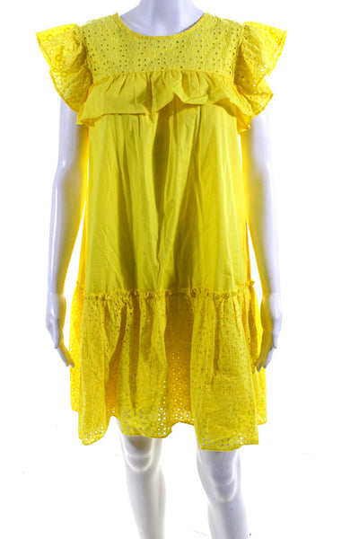 Who What Wear Women's Sleeveless Embroidered A Line Dress Yellow Size M