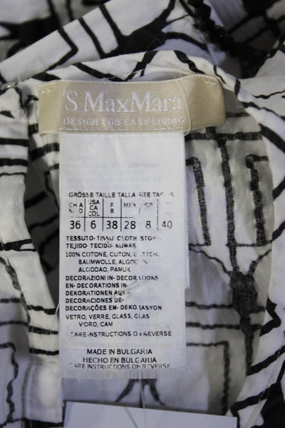 'S Max Mara Womens Long Sleeves A Line Dress White Black Cotton Size 6