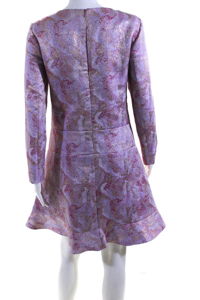 Charlotte Brody Womens Jacquard Long Sleeves A Line Dress Pink Gold Size 4