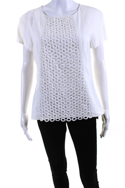 Charlotte Brody Womens Eyelet Short Sleeves Blouse White Cotton Size Small