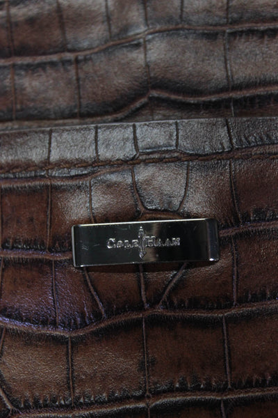 Cole Haan Womens Croc Embossed Leather Tote Shoulder Bag Handbag Brown