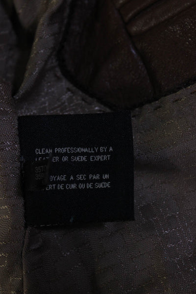 Cole Haan Womens Peak Lapel One Button Leather Blazer Jacket Brown Size 4
