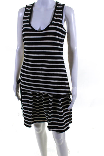 3.1 Phillip Lim Womens Knit Stripe Layered Tank Dress Black White Size Medium