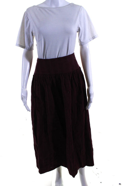 Free People Womens Cotton Striped Textured Button Up Maxi Skirt Burgundy Size XS