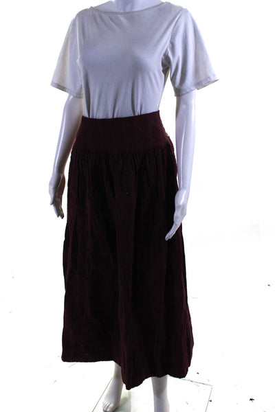 Free People Womens Cotton Striped Textured Button Up Maxi Skirt Burgundy Size XS