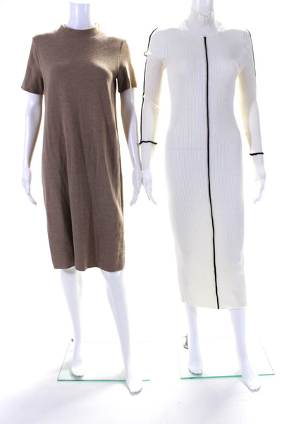 Zara Women's Knit Mid Length Dresses Beige White Size S M Lot 2