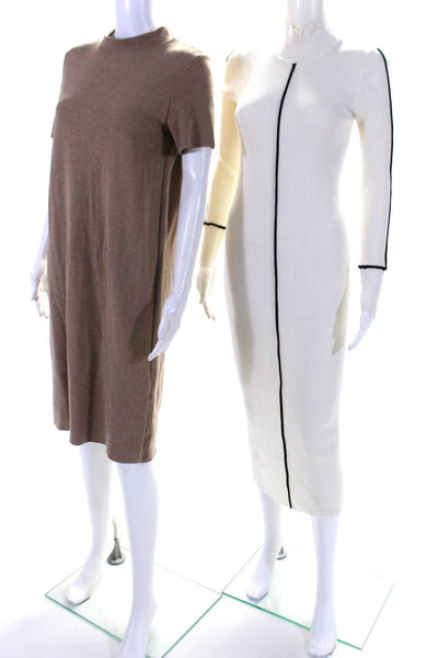 Zara Women's Knit Mid Length Dresses Beige White Size S M Lot 2