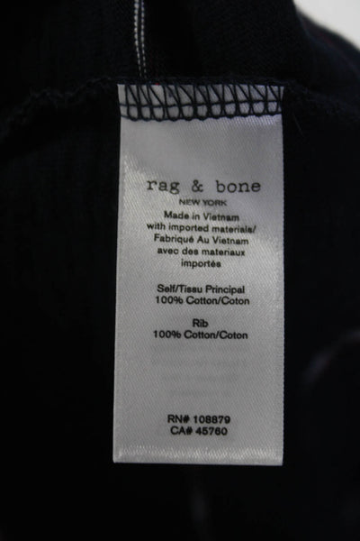 Rag & Bone Womens Cotton Striped Round Neck Long Sleeve Shirt Top Navy Size M