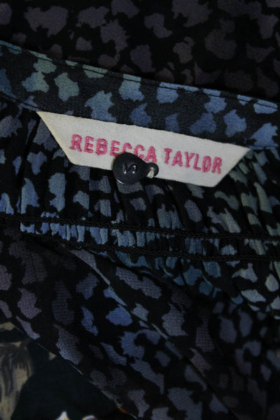 Rebecca Taylor Womens Abstract Print Half Button Down Blouse Black Size 2
