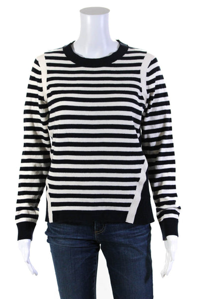Hobbs London Womens Striped Sweater White Navy Blue Cotton Size Medium