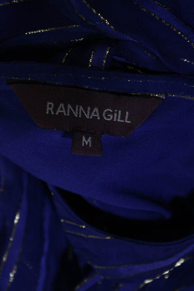 Ranna Gill Womens Sequined Striped Sleeveless Tank Top Blue Gold Size Medium