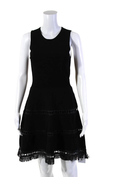 Parker Womens Leather Laser Cut Sleeveless A Line Dress Black Size Small