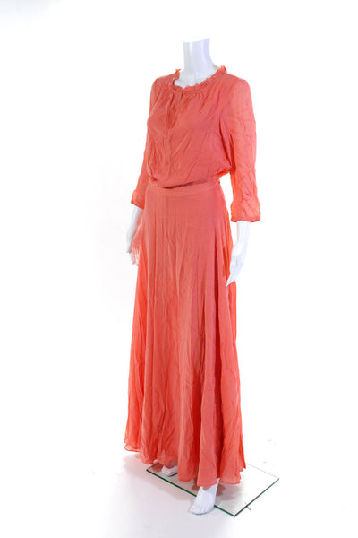 Tory Burch Womens Silk Buttoned Front Slit Long Sleeve Maxi Dress Pink Size 6