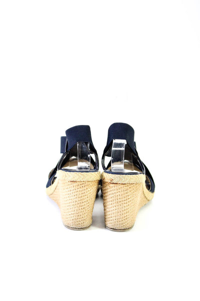VC Signature Womens Leather Elastic Strappy Espadrille Wedges Blue Tan Size 7
