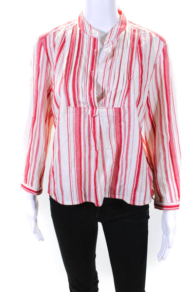 Steven Alan Womens Cotton Striped Round Neck Long Sleeve Blouse Top Red Size M