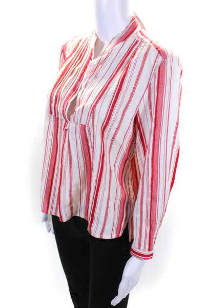 Steven Alan Womens Cotton Striped Round Neck Long Sleeve Blouse Top Red Size M