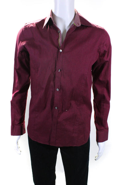 Ted Baker London Mens Cotton Spotted Collared Button Up Shirt Burgundy Size 3