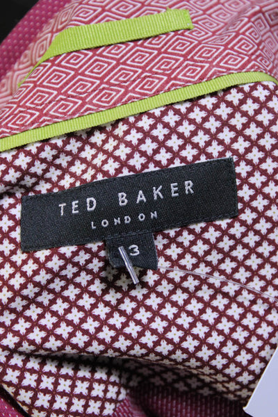 Ted Baker London Mens Cotton Spotted Collared Button Up Shirt Burgundy Size 3