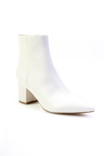 Marc Fisher LTD. Womens Leather Side Zipped Block Heels Ankle Boots White Size 8