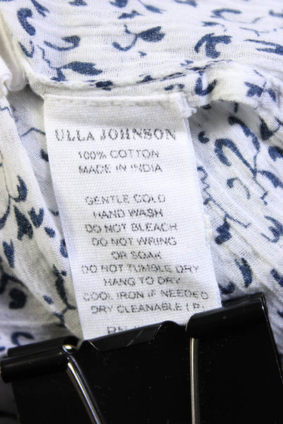 Ulla Johnson Womens Cotton Floral Print Long Sleeve V-Neck Blouse White Size 0