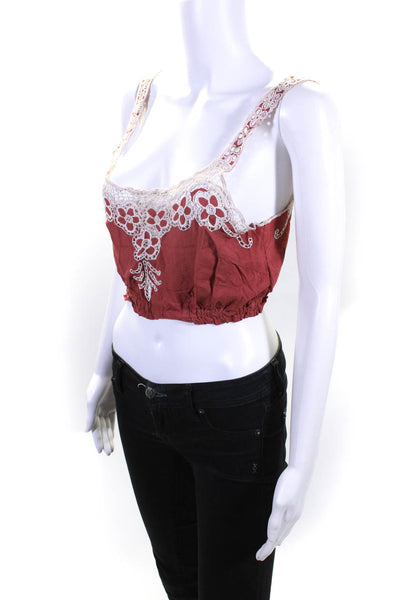 Cleobella Womens Floral Embroidered Trim Sleeveless Cropped Top Faded Red Size S
