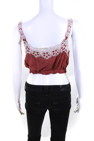 Cleobella Womens Floral Embroidered Trim Sleeveless Cropped Top Faded Red Size S