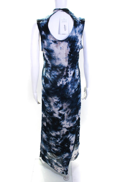 YFB Womens Chiffon Tie-Dye Print Keyhole Back Split Hem Shift Dress Blue Size S