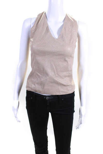 DROMe Women's Sleeveless V Neck Perforated Leather Top Beige Size XS