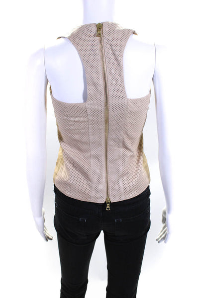 DROMe Women's Sleeveless V Neck Perforated Leather Top Beige Size XS