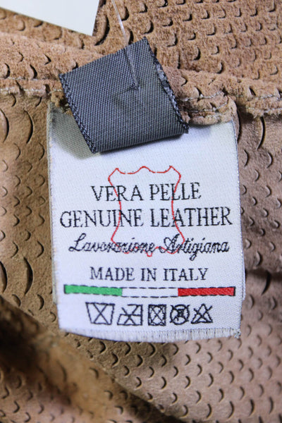 Salvatore Santora Women's Snap Front Textured Leather Collar Blouse Tan Size 40
