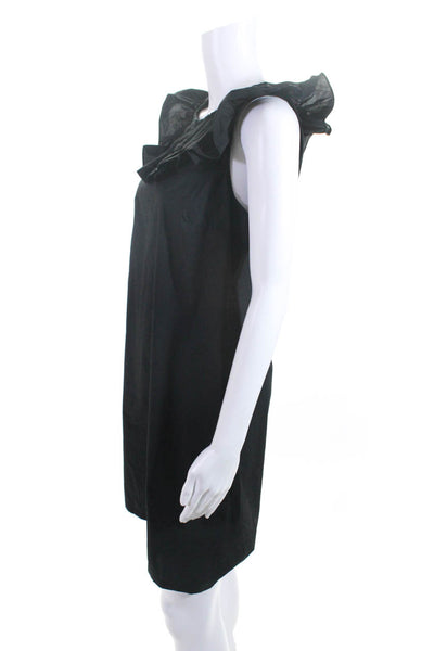 J Crew Womens Cotton Back Zipped Ruffled Sleeveless Midi Dress Black Size 6