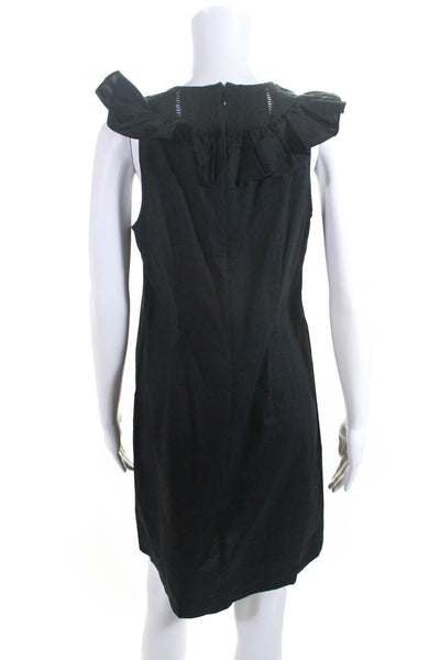 J Crew Womens Cotton Back Zipped Ruffled Sleeveless Midi Dress Black Size 6