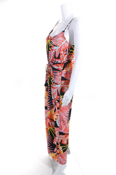 Maaji Womens Abstract Elastic Slip-On Straight Leg Jumpsuit Orange Size M