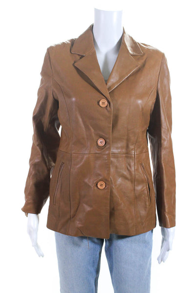 Caesar Womens Darted Buttoned-Up Long Sleeve Collared Jacket Brown Size EUR40