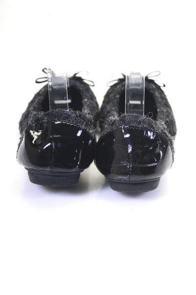 Tahari Womens Cap Toe Tweed Textured Metallic Bow Slip-On Flats Black Size 10