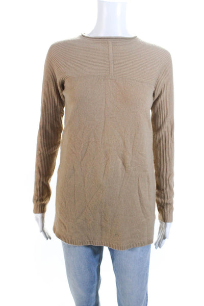 Tory Burch Womens Cashmere Long Sleeve Tight-Knit Crewneck Sweater Brown Size S
