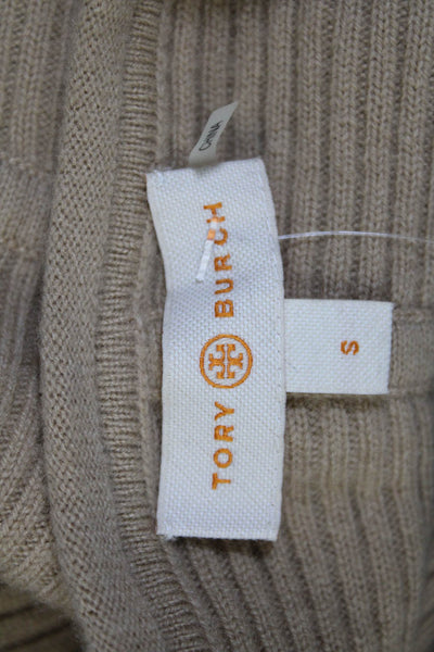 Tory Burch Womens Cashmere Long Sleeve Tight-Knit Crewneck Sweater Brown Size S