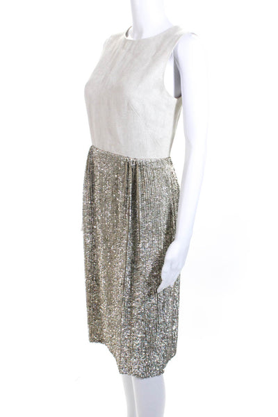 J Crew Collection Womens Silk Sequined Sleeveless Poxy Mixy Dress Beige Size 2
