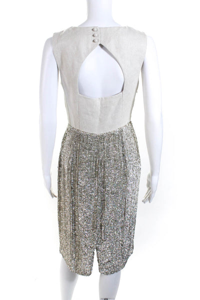 J Crew Collection Womens Silk Sequined Sleeveless Poxy Mixy Dress Beige Size 2