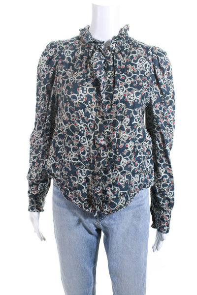 Etoile Isabel Marant Womens Linen Floral Print Shirt Blue Size EUR 36
