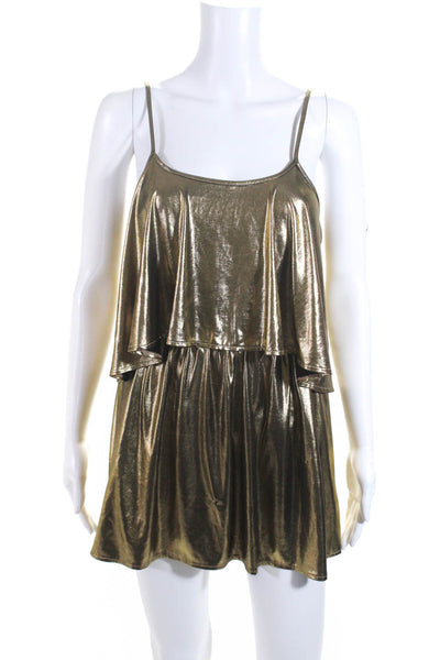 Lovers + Friends Womens Metallic Layered Sleeveless Mini Dress Gold Size XS