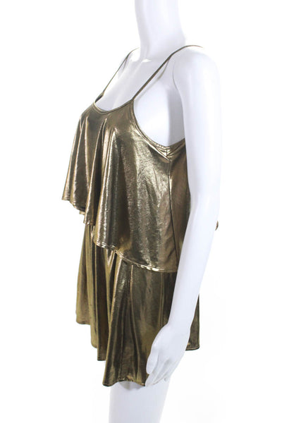 Lovers + Friends Womens Metallic Layered Sleeveless Mini Dress Gold Size XS