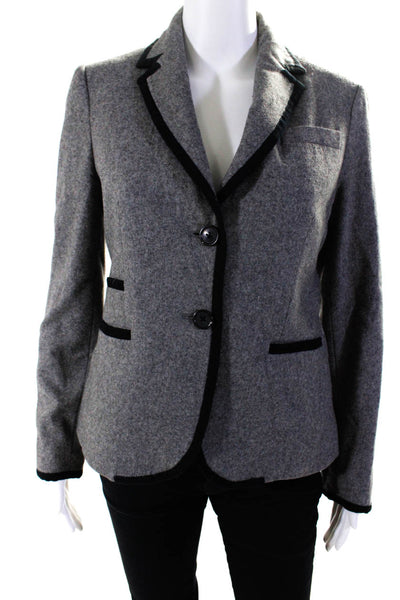 J Crew Womens Woven Trim Long Sleeved Collar Two Button Blazer Gray Navy Size S