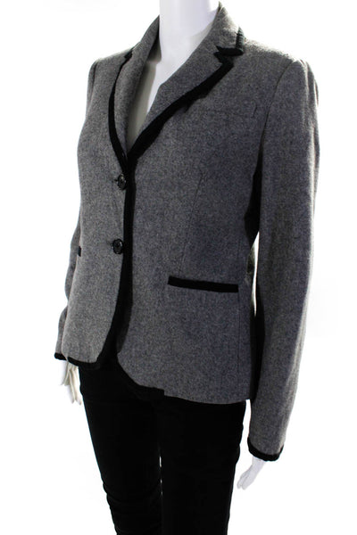 J Crew Womens Woven Trim Long Sleeved Collar Two Button Blazer Gray Navy Size S