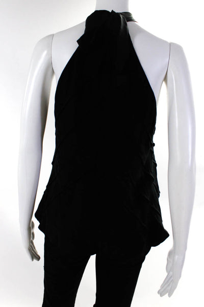 Robert Rodriguez Womens Ruffled Zippered Tied Neck Tank Blouse Black Size 10