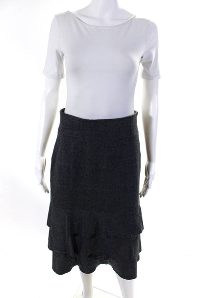 Valentino Womens Woven Knee Length Zippered Ruffled Tiered Skirt Gray Size 10