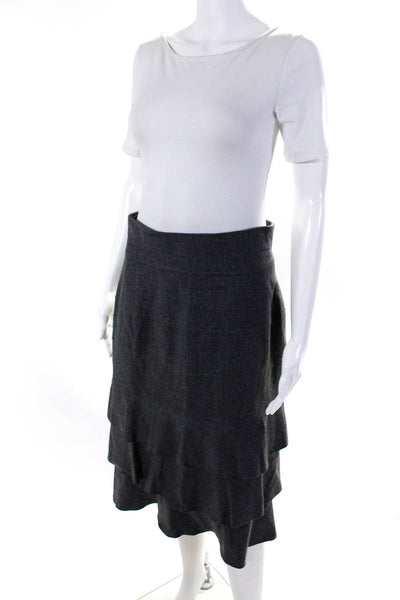 Valentino Womens Woven Knee Length Zippered Ruffled Tiered Skirt Gray Size 10