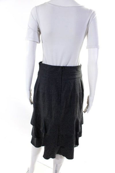 Valentino Womens Woven Knee Length Zippered Ruffled Tiered Skirt Gray Size 10