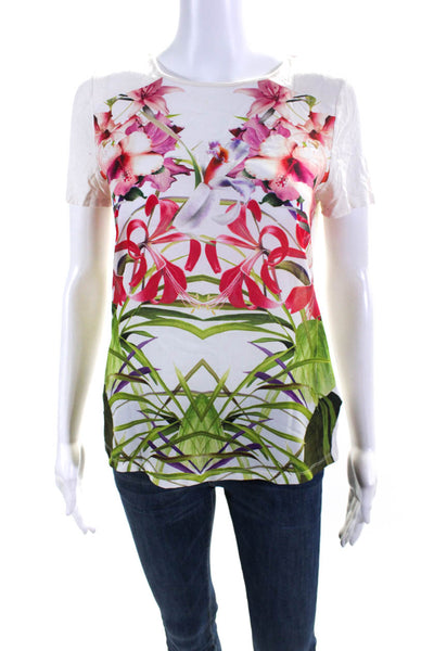 Ted Baker London Women's Round Neck Short Sleeves Floral Blouse Size 1
