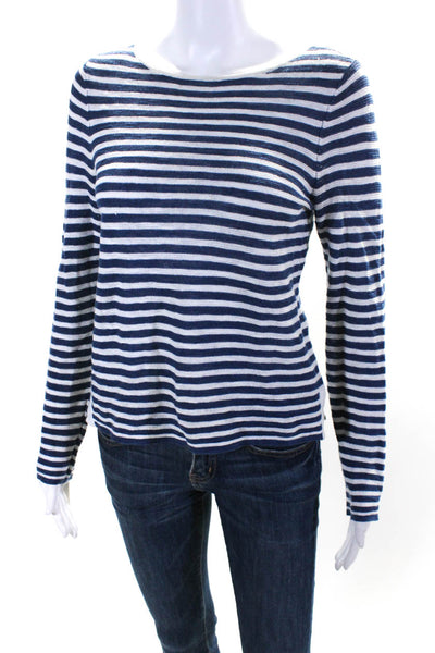 Eileen Fisher Women's Round Neck Long Sleeves Blue Stripe Blouse Size PP